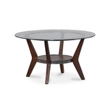 Benzara Round Wooden Table Set with Glass Top and Lower Shelf, Set of Three, Brown and Clear BM190111 Brown and Clear Wood BM190111