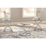 Benzara Contemporary Glass Top Table Set with Metal Rings Base, Clear and Silver BM190116 Clear and Silver Metal BM190116