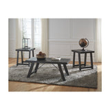 Benzara Plank Style Acacia Wood Table Set with Canted Legs, Set of Three, Black BM190128 Black Wood BM190128