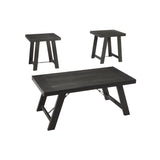 Benzara Plank Style Acacia Wood Table Set with Canted Legs, Set of Three, Black BM190128 Black Wood BM190128