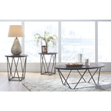 Benzara Elm Wood Table Set with Bridge Truss Metal Base, Set of Three, Brown and Gray BM190131 Brown and Gray Wood BM190131