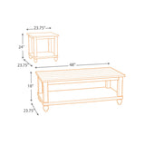 Benzara Plank Style Wooden Table Set with Slatted Lower Shelf and Bun Feet, Set of Three, White BM190134 White Wood BM190134