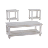 Benzara Plank Style Wooden Table Set with Slatted Lower Shelf and Bun Feet, Set of Three, White BM190134 White Wood BM190134