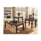 Benzara Traditional Style Wooden Table Set with Turned Legs and Faux Marble Top, Set of Three, Dark Brown BM190135 Dark Brown Wood BM190135