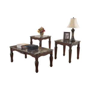 Benzara Traditional Style Wooden Table Set with Turned Legs and Faux Marble Top, Set of Three, Dark Brown BM190135 Dark Brown Wood BM190135