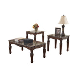 Benzara Traditional Style Wooden Table Set with Turned Legs and Faux Marble Top, Set of Three, Dark Brown BM190135 Dark Brown Wood BM190135