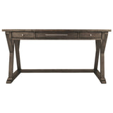 Benzara Three Drawer Wooden Desk with Cross Brace Stretcher and Faux Bluestone Top, Gray BM190136 Gray Wood BM190136