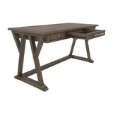 Benzara Three Drawer Wooden Desk with Cross Brace Stretcher and Faux Bluestone Top, Gray BM190136 Gray Wood BM190136