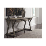 Benzara Three Drawer Wooden Desk with Cross Brace Stretcher and Faux Bluestone Top, Gray BM190136 Gray Wood BM190136