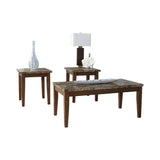 Benzara Rustic Style Faux Marble Top Table Set with Tapered Wooden Legs, Set of Three, Brown BM190137 Brown Wood BM190137