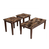 Benzara Rustic Style Faux Marble Top Table Set with Tapered Wooden Legs, Set of Three, Brown BM190137 Brown Wood BM190137