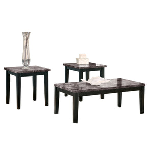 Benzara Faux Marble Top Table Set with Tapered Wooden Legs, Set of Three, Black and Gray BM190138 Black and Gray Wood BM190138