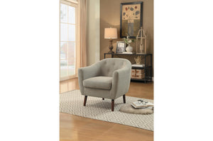 Benzara Contemporary Button Tufted Polyester Upholstered Wooden Accent Chair with Curved Back, Beige BM190165 Beige Polyester and Wood BM190165