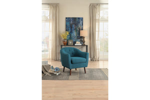 Benzara Contemporary Button Tufted Polyester Upholstered Wooden Accent Chair with Curved Back, Blue BM190166 Blue Polyester and Wood BM190166