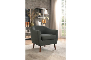 Benzara Polyester Upholstered Wooden Accent Chair with Curved Back and Splayed Legs, Grey BM190167 Grey Polyester and Wood BM190167