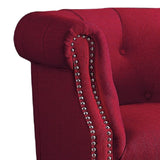 Benzara Transitional Polyester Upholstered Button Tufted Accent Chair with Nail Head Trim, Red BM190175 Red Polyester and Wood BM190175