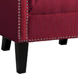 Benzara Transitional Polyester Upholstered Button Tufted Accent Chair with Nail Head Trim, Red BM190175 Red Polyester and Wood BM190175