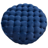 Benzara Velvet Upholstered Button Tufted Round Accent Ottoman, Blue BM190824 Blue Velvet and Wood BM190824