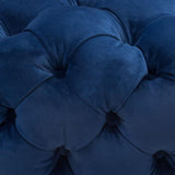 Benzara Velvet Upholstered Button Tufted Round Accent Ottoman, Blue BM190824 Blue Velvet and Wood BM190824