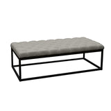 Benzara Linen Upholstered Button Tufted Bench with Open Metal Base, Large, Gray and Black BM190839 Gray and Black Linen and Metal BM190839