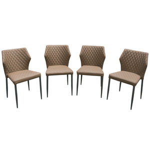 Benzara Diamond Tufted Leatherette Dining Chair with Metal Legs, C coffee Brown, Set  of Four BM190856 Brown and Black Faux Leather and Metal BM190856