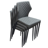 Benzara Diamond Tufted Leatherette Dining Chair with Metal Legs, Gray, Set  of Four BM190857 Gray and Black Faux Leather and Metal BM190857