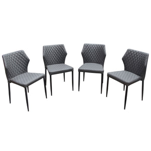 Benzara Diamond Tufted Leatherette Dining Chair with Metal Legs, Gray, Set  of Four BM190857 Gray and Black Faux Leather and Metal BM190857