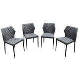 Benzara Diamond Tufted Leatherette Dining Chair with Metal Legs, Gray, Set  of Four BM190857 Gray and Black Faux Leather and Metal BM190857