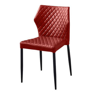 Benzara Diamond Tufted Leatherette Dining Chair with Metal Legs, Red, Set  of Four BM190858 Red and Black Faux Leather and Metal BM190858