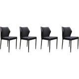 Diamond Tufted Leatherette Dining Chair with Metal Legs, Black, Set  of Four