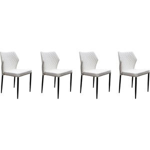 Benzara Diamond Tufted Leatherette Dining Chair with  Metal Legs, White, Set  of Four BM190861 White and Black Faux Leather and Metal BM190861