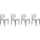 Diamond Tufted Leatherette Dining Chair with  Metal Legs, White, Set  of Four