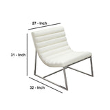 Benzara Leather Upholstered Lounge Chair with Channel Tufting Details  and Steel Frame, White  and Silver BM190867 White and Silver Faux Leather and steel BM190867