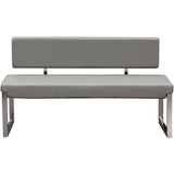 Benzara Leatherette Upholstered Bench with Stainless Steel Frame and Back Support, Gray and Silver BM190874 Gray and Silver Faux Leather and Stainless Steel BM190874