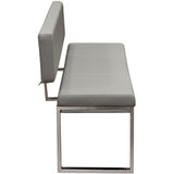 Benzara Leatherette Upholstered Bench with Stainless Steel Frame and Back Support, Gray and Silver BM190874 Gray and Silver Faux Leather and Stainless Steel BM190874