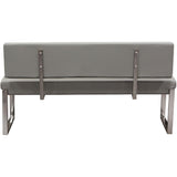 Benzara Leatherette Upholstered Bench with Stainless Steel Frame and Back Support, Gray and Silver BM190874 Gray and Silver Faux Leather and Stainless Steel BM190874