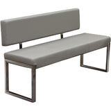 Benzara Leatherette Upholstered Bench with Stainless Steel Frame and Back Support, Gray and Silver BM190874 Gray and Silver Faux Leather and Stainless Steel BM190874