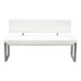 Faux Leather Upholstered Bench with Stainless Steel Frame, White and Silver