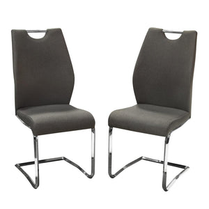 Benzara Fabric Upholstered Metal Dining Side Chairs with Handle, Gray and Silver, Pack of Two BM190991 Gray and Silver Fabric and Metal BM190991