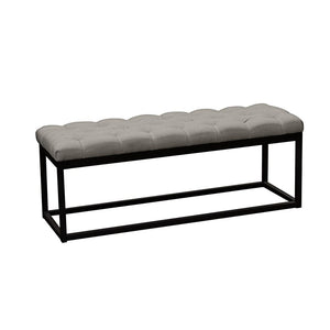 Benzara Linen Upholstered Metal Contemporary Bench with Diamond Tuft Details, Gray and Black BM190998 Gray and Black Metal and Linen BM190998