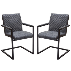 Benzara Diamond Tufted Leatherette Dining Chairs with Metal Cantilever Base, Gray and Black, Pack of Two BM191006 Gray and Black Faux Leather and Metal BM191006