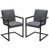 Benzara Diamond Tufted Leatherette Dining Chairs with Metal Cantilever Base, Gray and Black, Pack of Two BM191006 Gray and Black Faux Leather and Metal BM191006