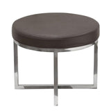 Benzara Leather Upholstered Round Accent Stool with Cross Metal Legs, Gray and Chrome BM191073 Gray and Chrome Metal and Faux Leather BM191073