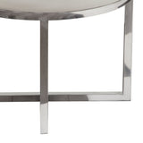 Benzara Leather Upholstered Round Accent Stool with Cross Metal Legs, White and Chrome BM191074 White and Chrome Metal and Faux Leather BM191074