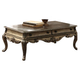 Benzara Wooden Rectangular Coffee Table with Cabriole Legs and Two Broad Drawers, Oak Brown BM191259 Brown Wood Polyresin and Metal BM191259