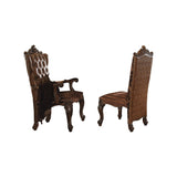 Benzara Faux Leather Upholstered Wooden Side Chair with Scrolled Carvings, Brown, Set of 2 BM191295 Brown Veneer Wood, Polyresin, Faux Leather and Fabric BM191295