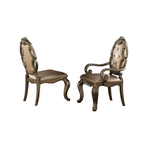 Benzara Faux Leather Upholstered Wooden Side Chair Button Tufted Back, Champaign Gold, Set of Two BM191300 Gold Wood and Faux Leather BM191300