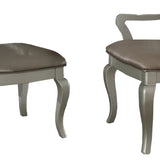 Benzara Faux Leather Upholstered Wooden Side Chair with Cabriole Legs, Silver and Gray, Set of Two BM191302 silver and Gray Veneer Wood, Engineered Wood and Faux Leather BM191302