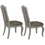 Benzara Faux Leather Upholstered Wooden Side Chair with Cabriole Legs, Silver and Gray, Set of Two BM191302 silver and Gray Veneer Wood, Engineered Wood and Faux Leather BM191302