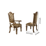 Benzara Button Tufted Side Chair with Carved Motifs, Set of 2, Gold BM191304 Gold Solid Wood, Veneer, Leatherette, Polyresin BM191304